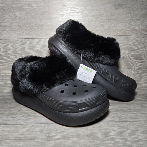 Crocs Furever Crush Black Lined Platform Clogs 208446 Womens 10 / Mens 8 NEW - Picture 3 of 7